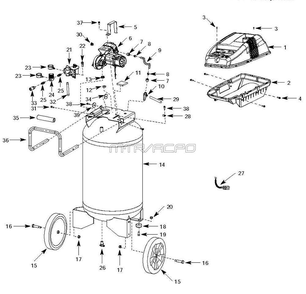 Wl611105aj Tank Parts Diagram and Parts List for  Campbell Hausfeld Compressor